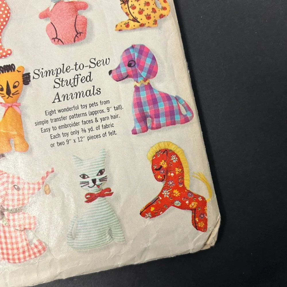 Vintage 60's Simplicity 7267 8 Stuffed Animal Patterns OS Transfer